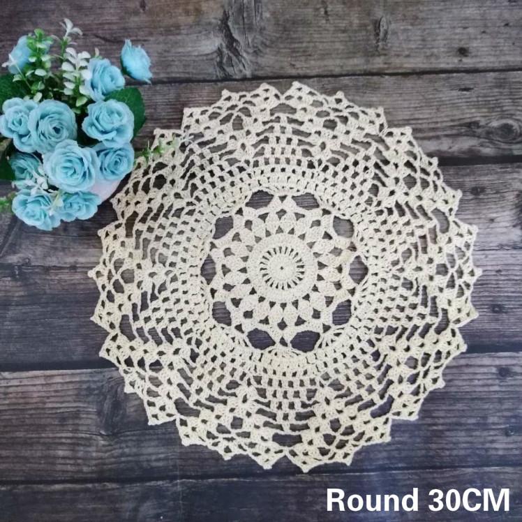 

Luxury Handmade Crochet Flowers Cotton Lace Round Tablecloth Wedding Doily Mat Dining Coffee Table Cloth Placemat Decor, White