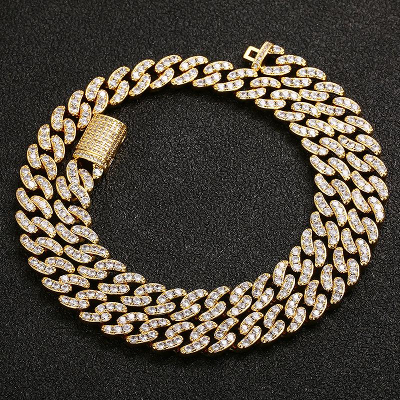 

2021 Christmas Fashion Cuban Necklaces Gold Color For Men,Best Bro Hip Hop Jewelry Male Hyperbole Clavicle Chain Stone Necklace