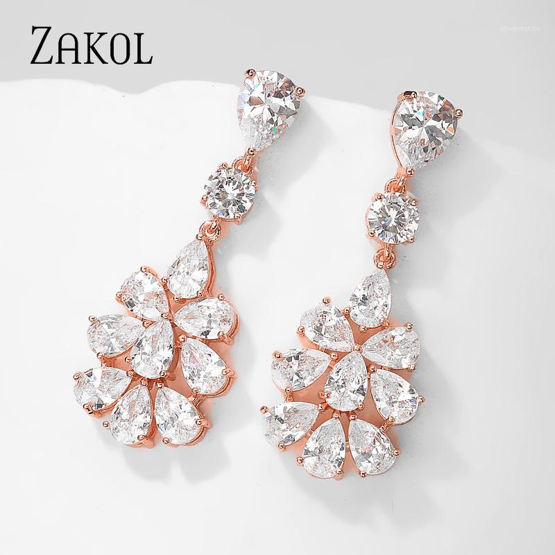 

ZAKOL New White Color Water Drop Cubic Zirconia Dangle Earrings for Women Fashion Leaf Wedding Jewelry FSEP25171