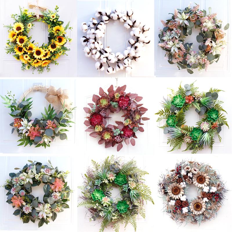 

Realistic Simulation Sunflower Wreath Pendant Natural Cotton Door And Window Decor Artificial Succulents Home Wedding Decoration, Cotton wreath
