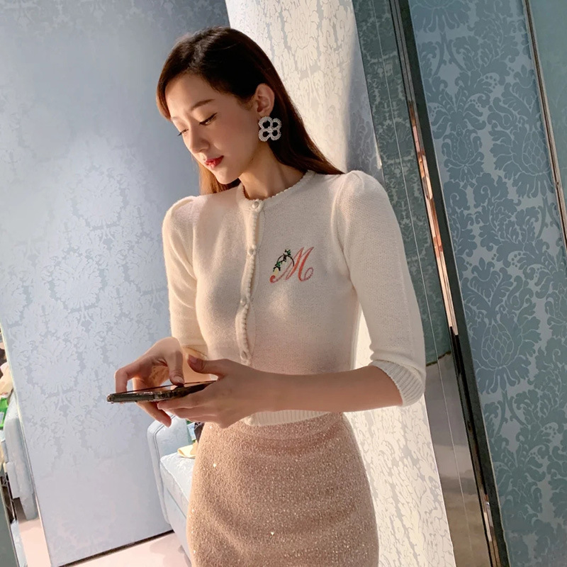 

1012 2020 Autumn Sweater Cardigan Long Sleeve Crew Neck Print Brand Same Style Prom Fashion Luxury Womens Clothes changji, White;black