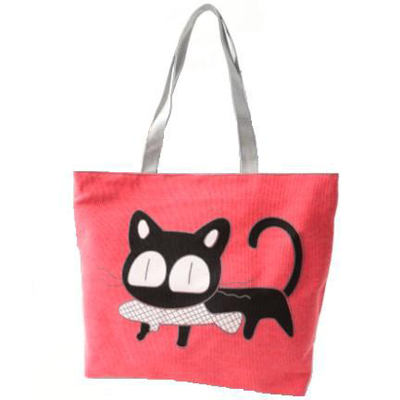 

Casual Large Capacity Eco Polyester Cute Cat Printing Shopping Bag Pattern Tote Pouch Women Shoulder Gift Bag, Purple