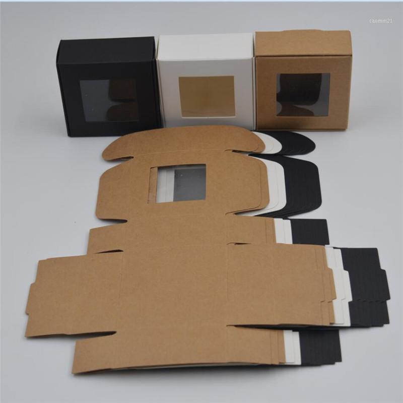 

30Pcs 4 sizes Kraft Paper Boxes Brown Small Gift Box with window White/Black Handmade Soap Box Party Present Packing1