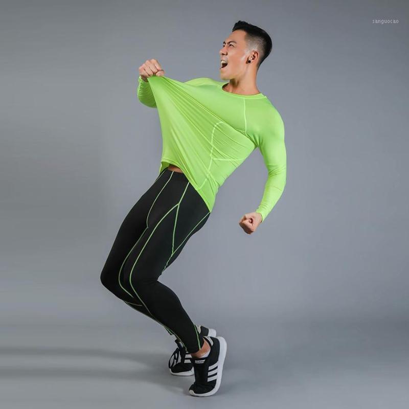 

2019 men' running football suit sportswear compression tights gym jogging sports training suit 2 piece long sleeve shirt1, 2- pants