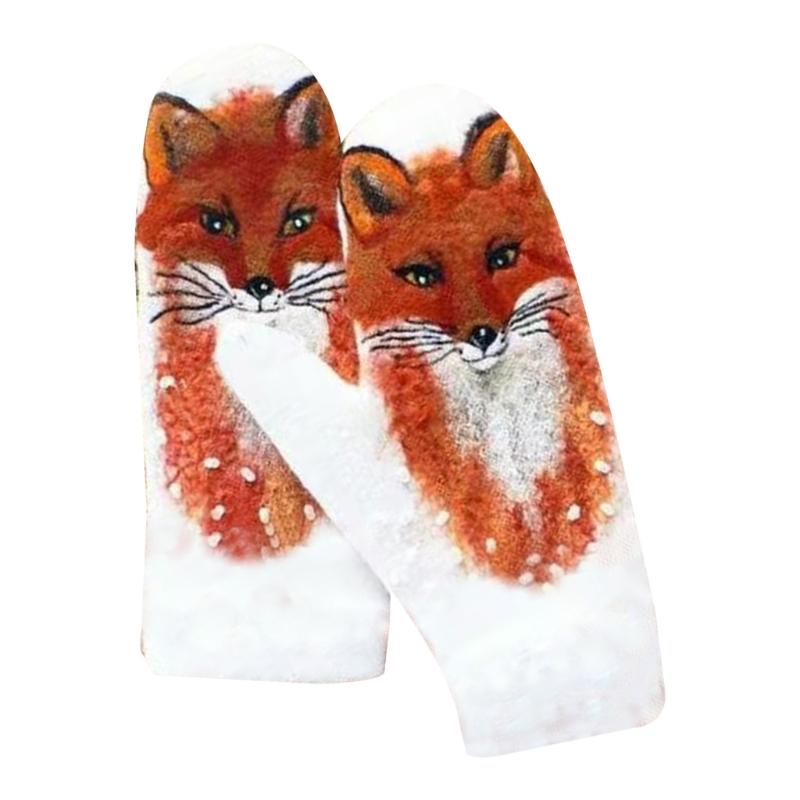 

Women Faux Cashmere Full Finger Gloves Colorful Animal 3D Print Warm Mittens
