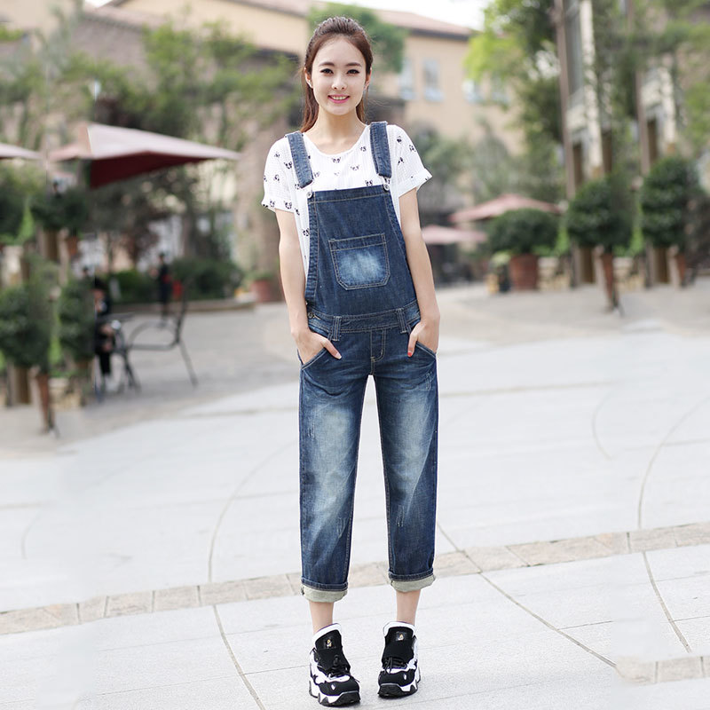 

New Korean 2020 Modal Version the Loose Large Size of a Seven-point Piece Denim Spring Sling Overalls Women's Pants 39pa, Blue