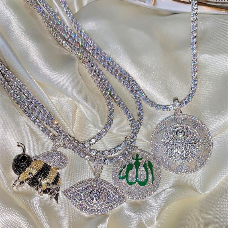 

iced out bling 5A sparking cz cubic zirconia lucky evil eye pendant necklaces women men tennis chain beaded chain jewelry 201013