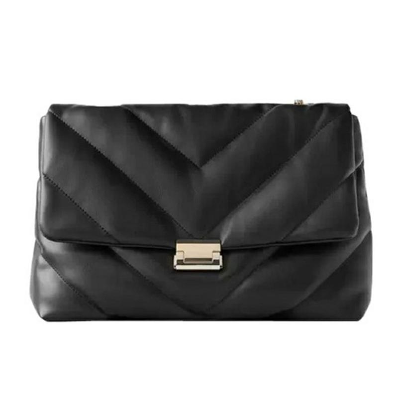 

High Quality Women Bag Faux Leather Handbags For Women Padded Crossbody Bags Flap Shoulder Chain Crossbody Bag Durable, Black
