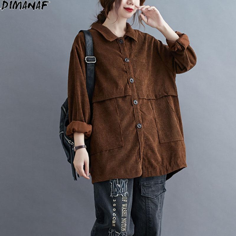 

DIMANAF Plus Size Women Coats Solid Corduroy Jacket Cardigan Vintage Jackets Spliced Warm Autumn Lapel Coats New 2021 Outerwear, Big8911