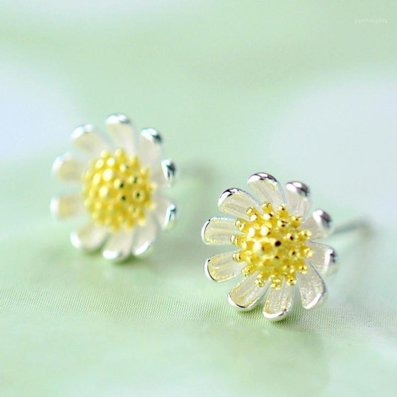 

Sunny Beautiful Flower Fashion One Pair 925 Sterling Silver Earring Accessories Luxury Jewelery Gift For Women Earrings Stud, Golden;silver