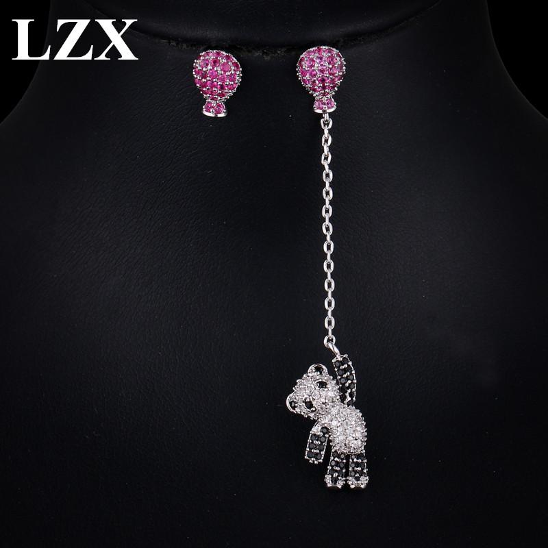 

LZX Trendy Cute Fire Balloon Panda Crystal Drop Earrings For Women Fashion Party Animal Asymmetry Jewelry Bijoux Femme Brincos