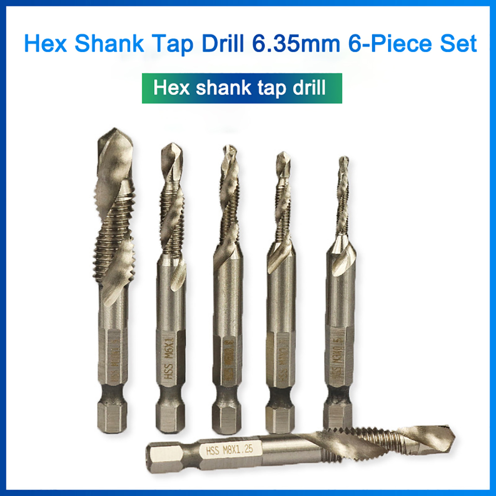 

6pcs 1/4 Hex Shank HSS Metric Thread Tap Drill Bits Spiral Trapezoidal Tap Hand Screw Taps M3 M4 M5 M6 M8 M10 new