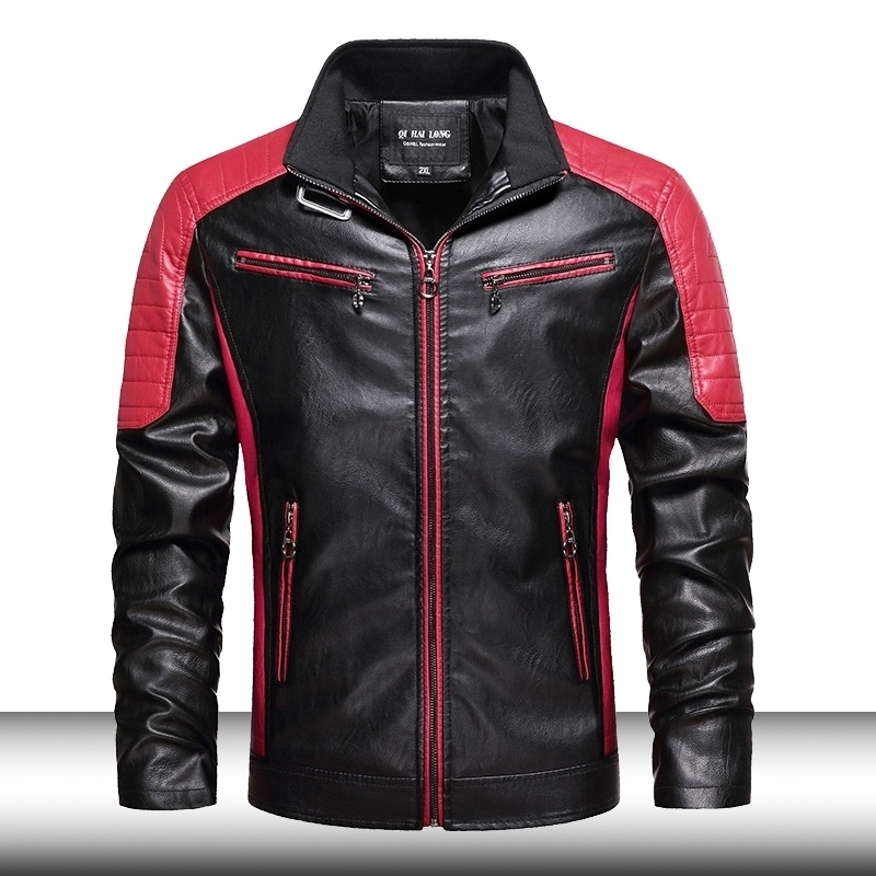 Men Slim Fit Retro Motorcyacle Jacket Men's Fashion Stand Collar Quality Bomber Leather Jacket Coat Pu Biker Outwear Man 201119