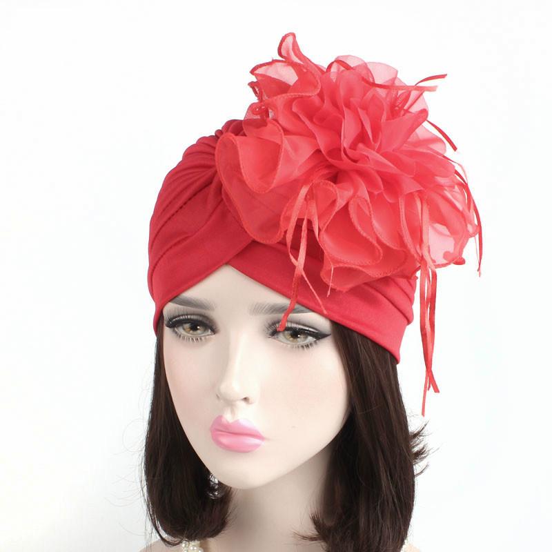 

Fashion Women Hats Big Flower Women Ruffle Turban Caps Headwear Turban Hats Muslim Women's Hijabs, Black