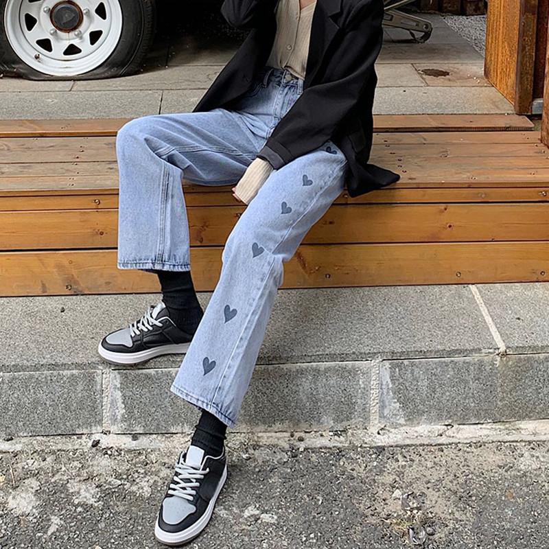 

XL autumn korean style High Waist jeans Lady Casual straight denim blue jeans womens casual trousers womans (78577