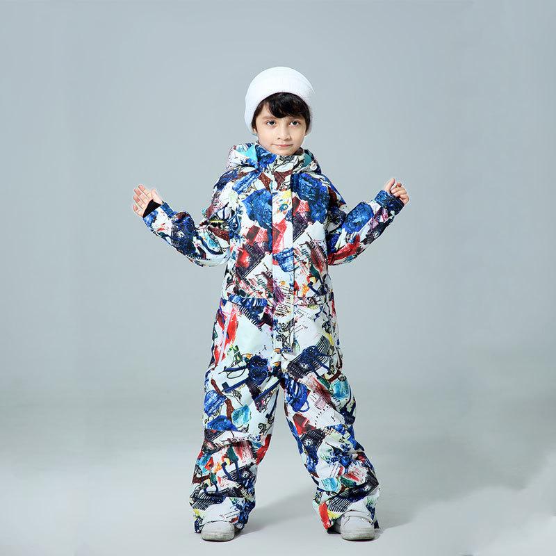 

New Children's Ski Suit Brands Winter Girl Windproof Waterproof Super Warm Colorful Girl And Boy Snow Ski Jacket, Eiffel tower