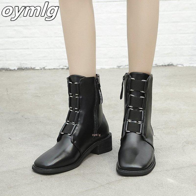 

2020 New Women Chunky Heel Ankle Boots Woman Shoes Autumn Winter Designer Styled Boots Female Black PU Leather Zapatos Mujer1