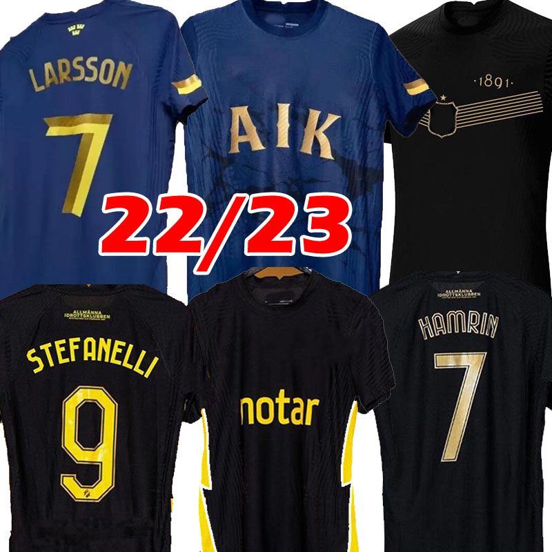 

22 23 AIK Fotboll 130 Years soccer jersey Royal Edition home Shirt Black golden Papagiannopoulos Rogic Larsson tihi 2021 2022 2023 AIK 130th anniversary, Suoena 130th