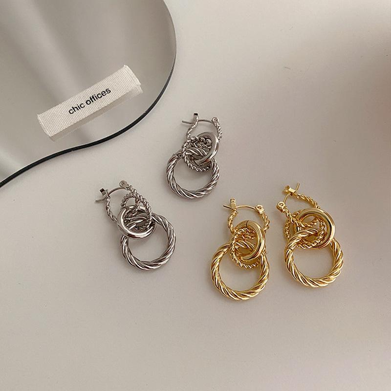 

French Normcore Twist Smooth Circle Loop Cluster Geometric Drop Earrings Gold Silver Color Metal Statement Earrings for Women