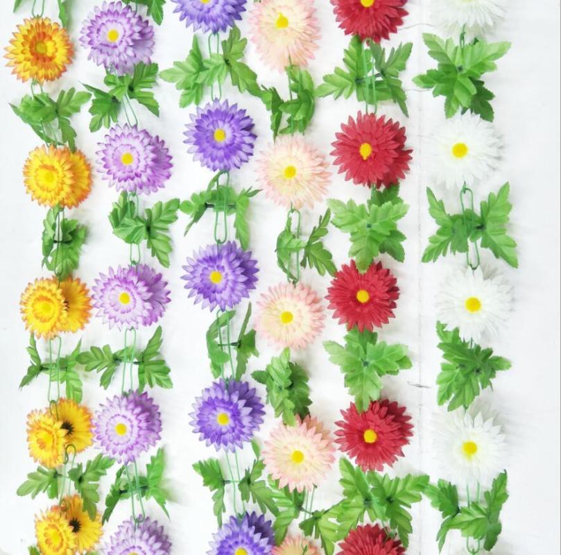

6pcs Artificial Chrysanthemum Flower Ivy Garland Silk Vine Greenery For Plant Wall Background Wedding Hotal Bar Home Decorative, Orange