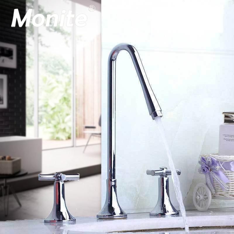 

UK Tall Bathroom Basin Faucets Sink Mixer Tap Water Taps w/3 Hole 2 handles Simple Chrome Polished Washbasin Mixer Tap Faucet