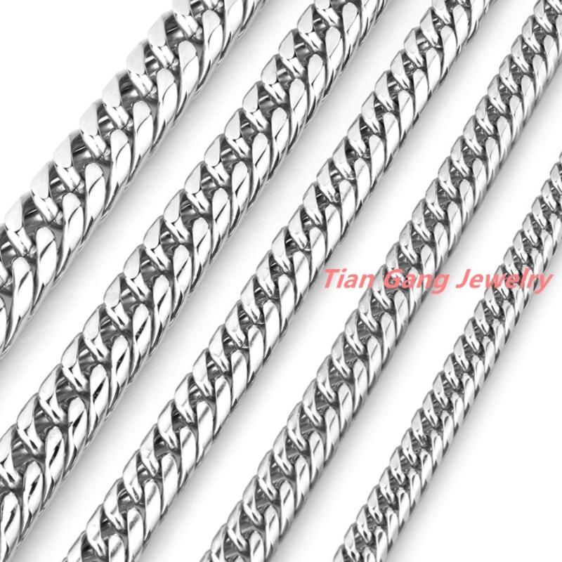 

9/11/13/16/20mm 316L Stainless Steel Silver Color Polished Curb Cuban Chain Mens Womens Necklace Or Bracelet Bangle 7-40