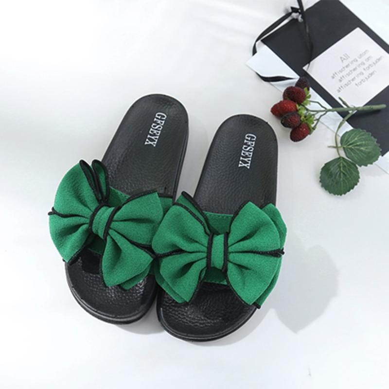 

2021 Summer INS Fashion Women Bowknot Outdoor Flat Sandals Slippers Green Low Heels Beach Slides Mules Shoes Plus Size 35-44, Red