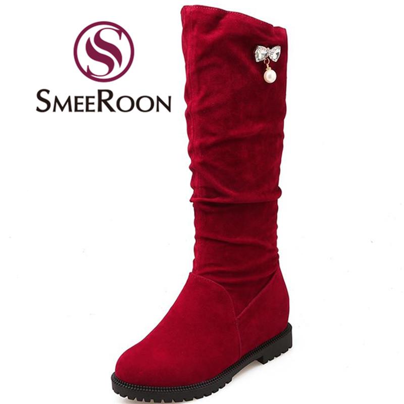 

Smeeroon 2020 fashion mid calf boots leisure keep warm winter boots round toe height increasing for women campus shoes, Black