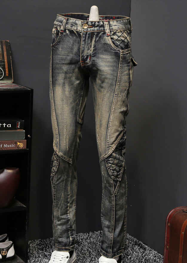 

2021 New Jeurope Styling Jeans Straight Skinny Retro Mode Engine and Hot Motorcycle Pants N6jd, Blue