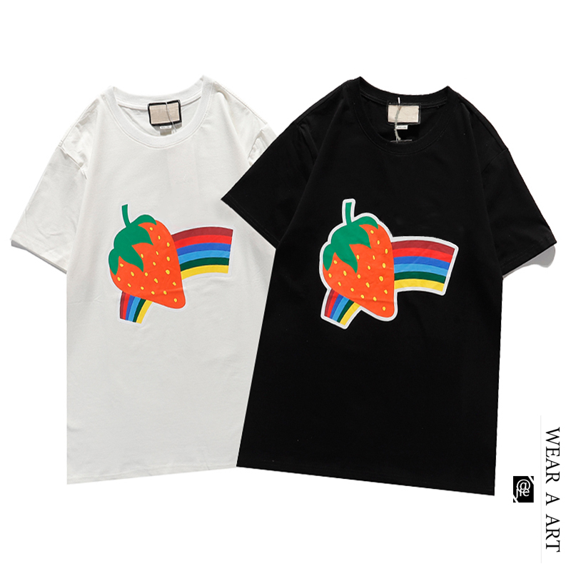 

Women Print Strawberry T-shirt Men Casual Short-sleeves Girl Tees Boy Clothes Couples T-shirt Lovers Clothing Fashion Famous Streetwear Hot, Black