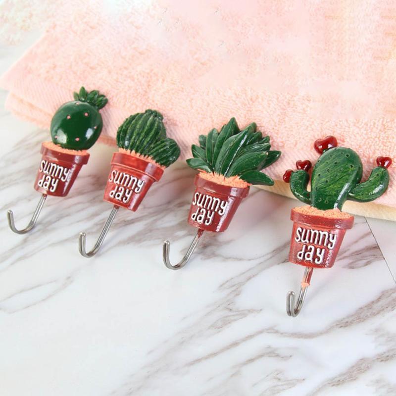 

7Style Wall Hook Cactus Adhesive Artificial Flower Pot plant Home Decor Storage Organizer Key Rack Bathroom Kitchen Towel Hanger