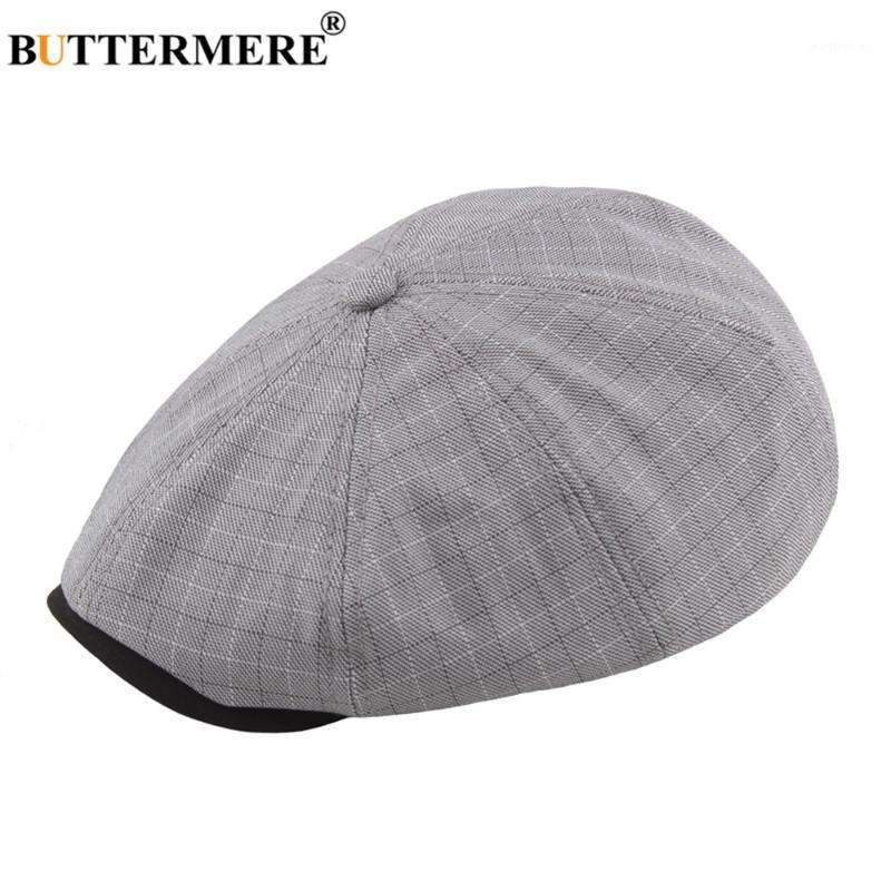 

BUTTERMERE Spring Summer Eight Piece Cap Gray Plaid Male Newsboy Cap Casual Cotton Patchwork Brand Ivy Mens Beret Flat1, Khaki