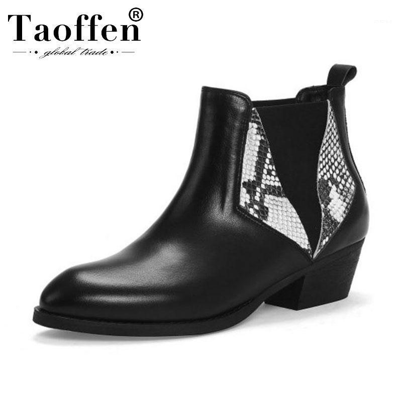 

Taoffen Women Genuine Leather Snakeskin Pattern Ankle Boots Winter Warm Work Office Woman Short Boots Footwear Size 33-441, Black without fur