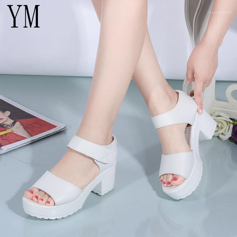 

2020 Women's Shallow Mouth HOOK & LOOP Casual Shoe High-Heel Checky Heel Female Sandals Platform Round Toe British Wind Heel 411, Black