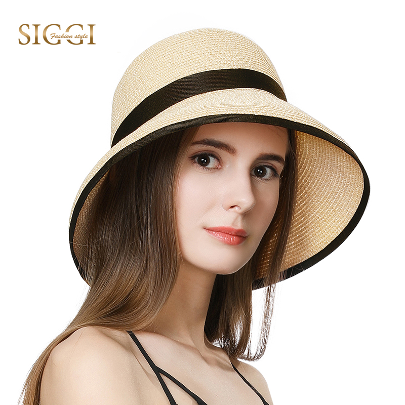 

FANCET Summer Beach Womens Straw Hats Wide Brim Spring Adjustable Breathable Windproof Chin Cord Casual Sun Hats For Women 99009, Beige
