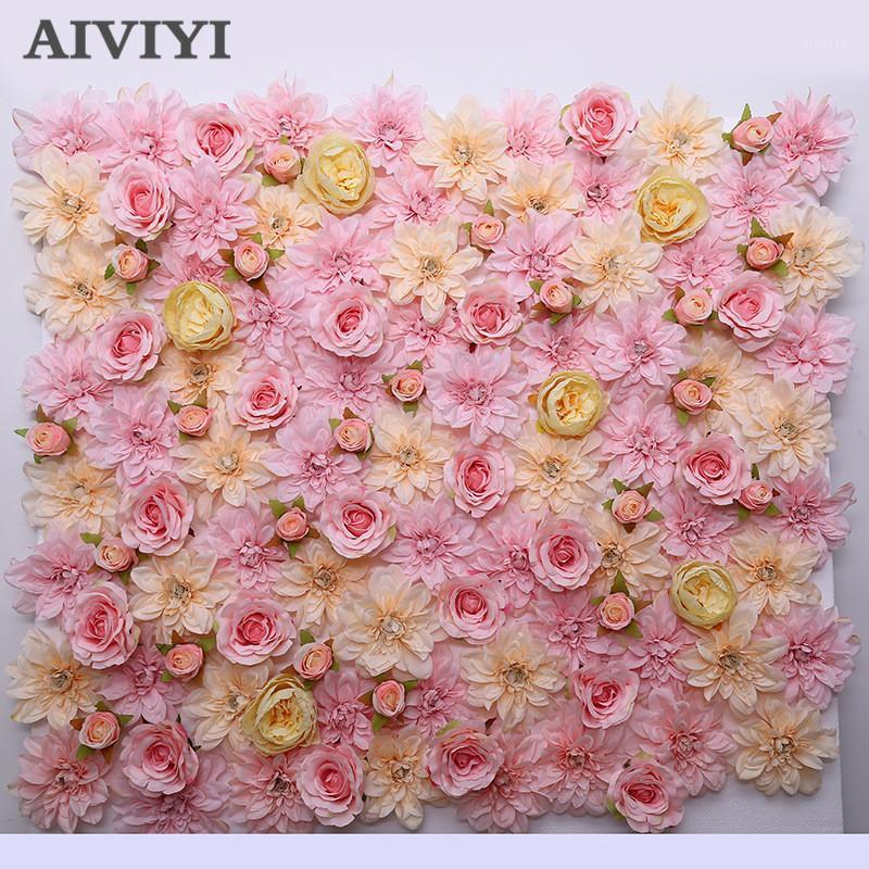 

Private custom silk Rose Hydrangea flower wall artificial base European style DIY wedding hotel background home decoration party1, Pink