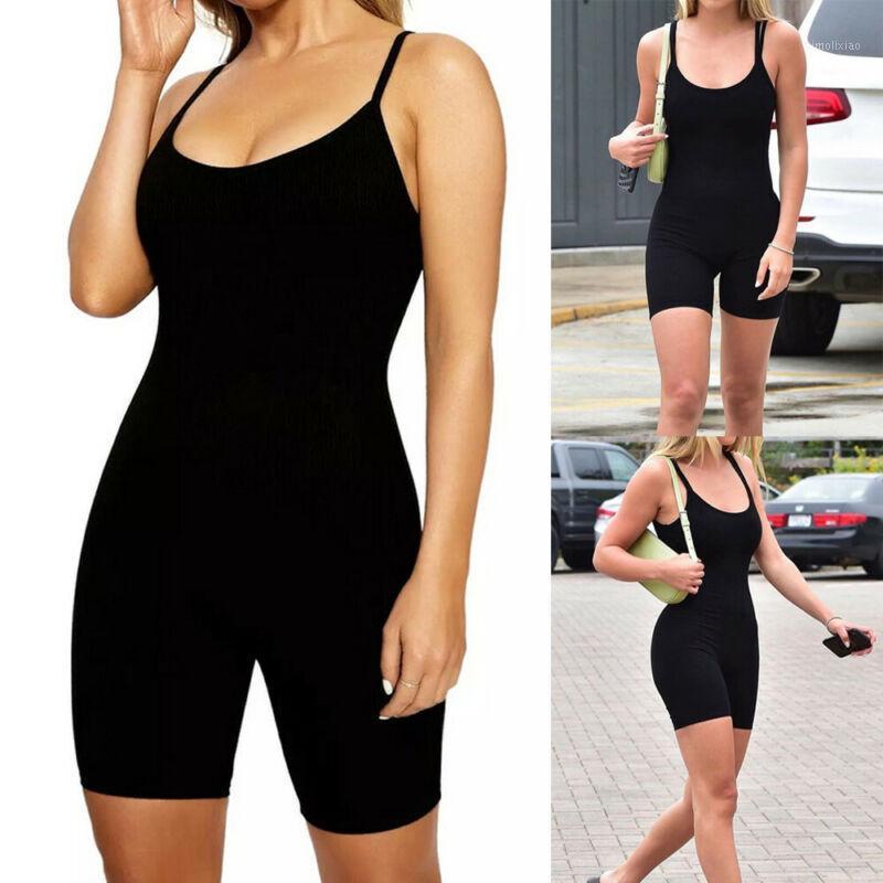 

New Women Spaghetti Bodycon Slim Yoga Jumpsuit Female Casual Sleeveless Playsuit Fitness Outfits1, Black
