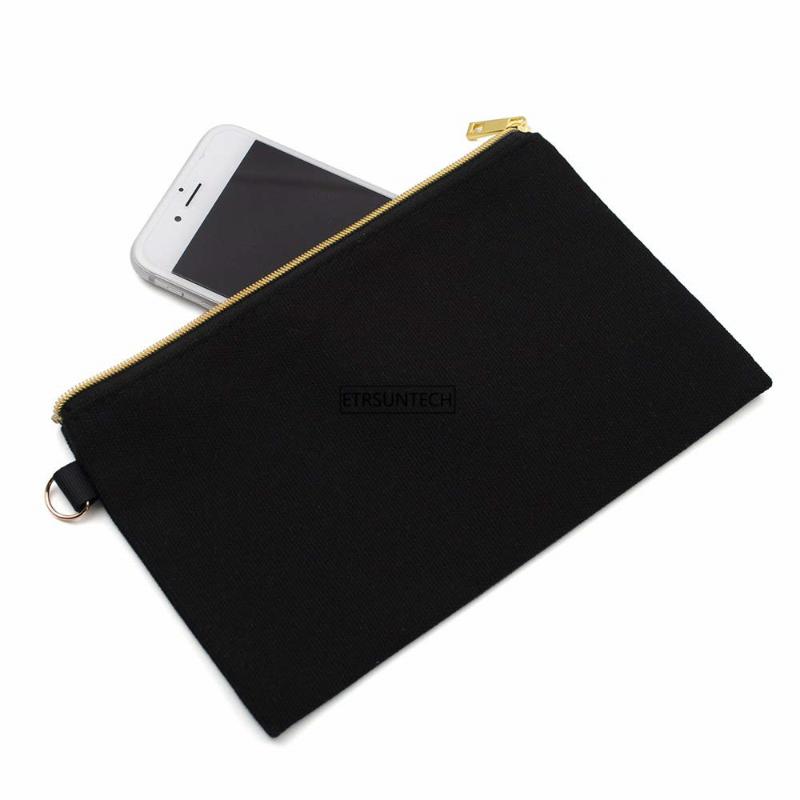 

300PCS 20cmX10cm Natural Black White 12oz Canvas DIY Project Pouches Makeup Cosmetic Bag with Golden Silver Zipper & D Ring