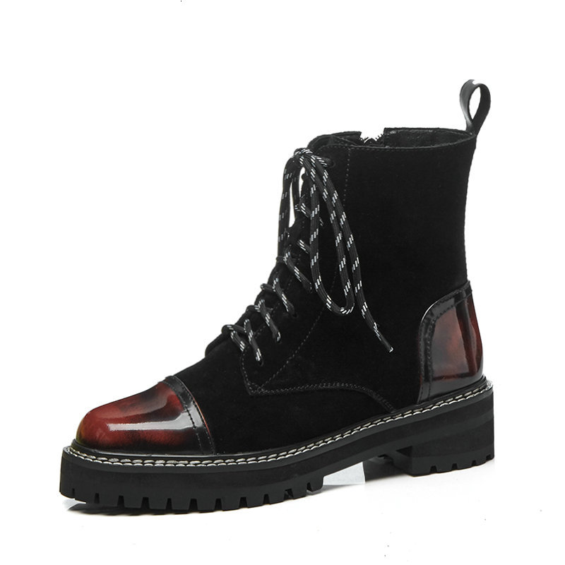 

2021 New Patchwork Genuine Leather Women Newest Ankle Comfortable Thick Heels Night Club Shoes Woman Winter Short Boots Dvah, Black