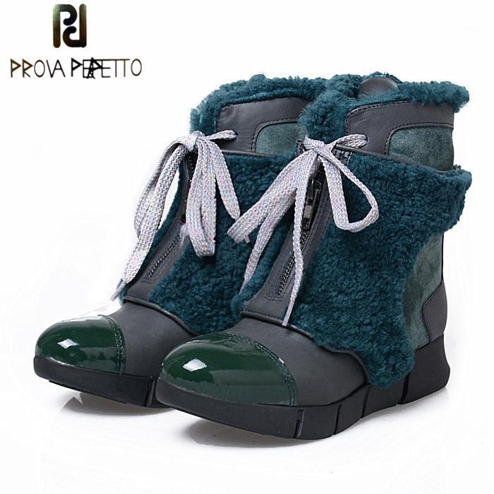 

Prova Perfetto Genuine Leather With Fur Front Zipper Snow Boots Winter Warm Shoes Flats Casual Women Ankle Boots1, Black