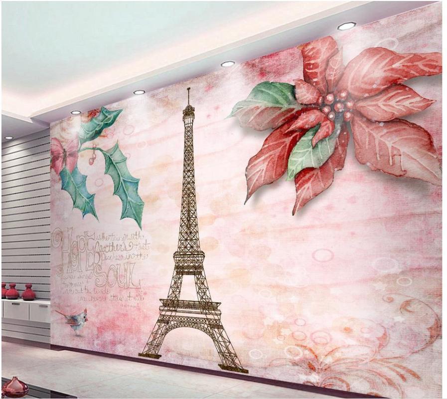 

3d customized wallpaper Flowers Eiffel Tower wall mural photo wallpaper 3d for room1, As pic