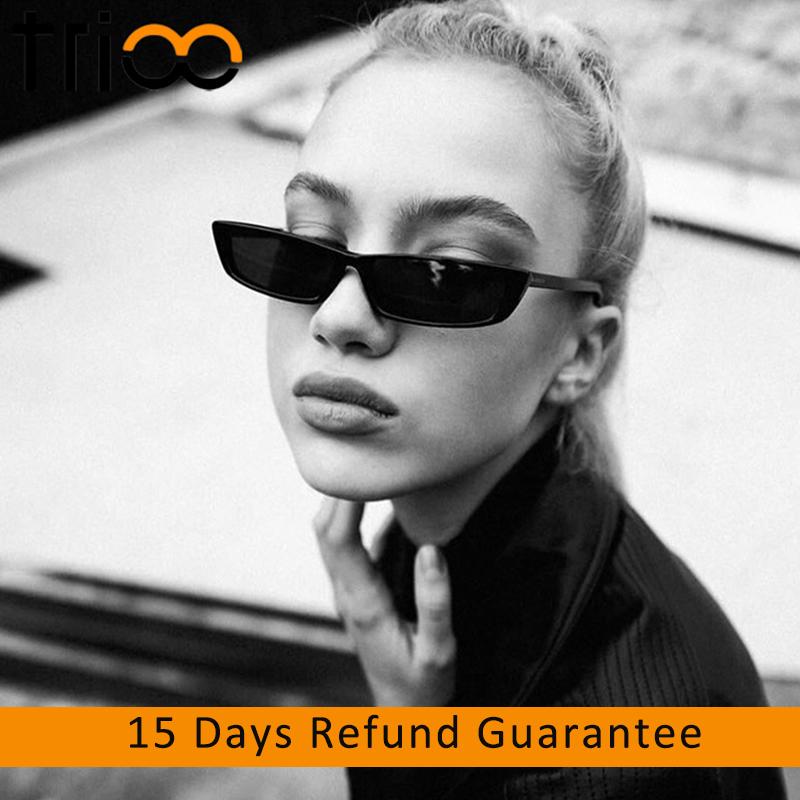 

TRIOO Retro Small Women Sunglasses 90S Style Black Rectangle Lunette Eyewear Summer UV400 Colorful Sun Glasses for women