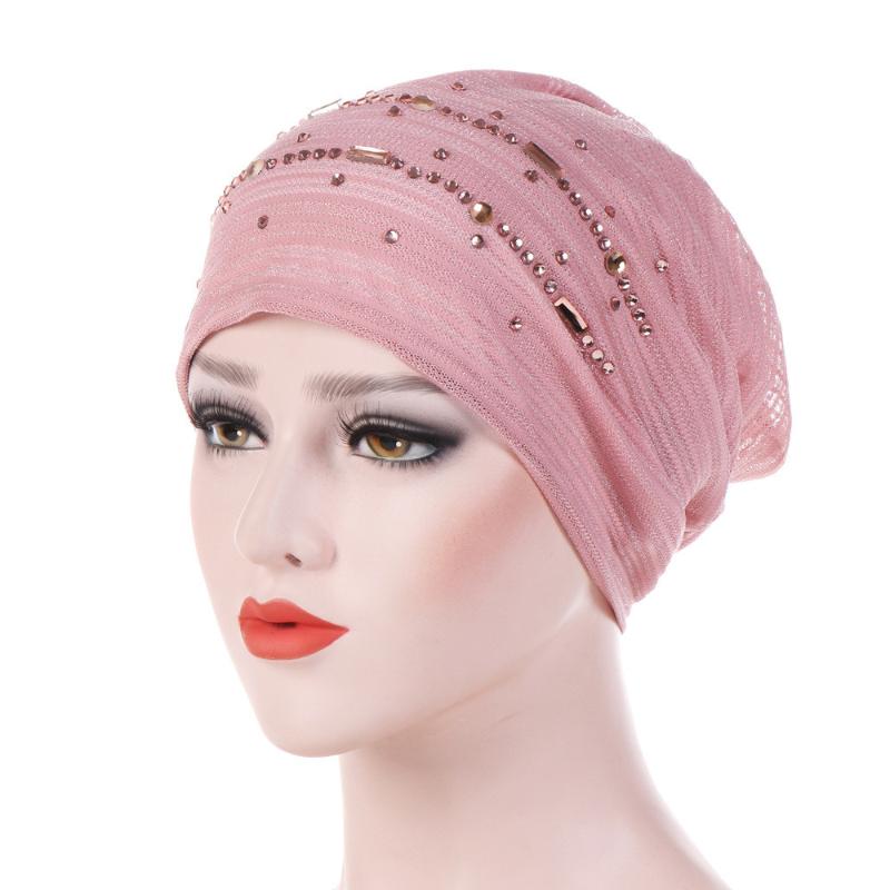 

2020 Winter Hats for Woman Rhinestone India Hat Muslim Ruffle Cancer Chemo Beanie Turban Wrap Cap Ladies Casual Caps 1030, Black