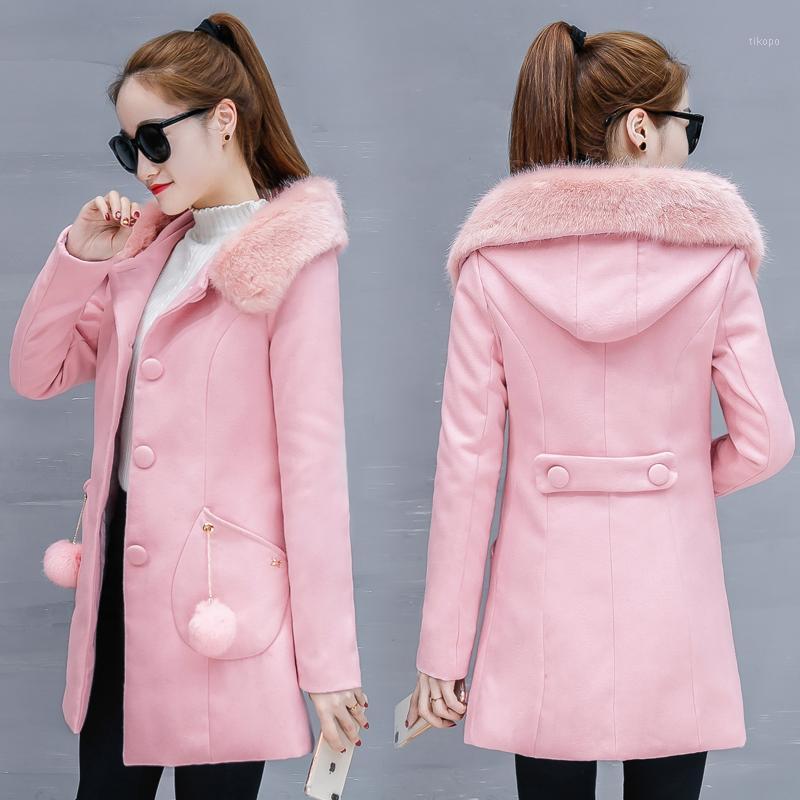 

Woolen coat women' long section autumn and winter new slim thickening waist hooded solid color woolen coat JQ2691, Beige
