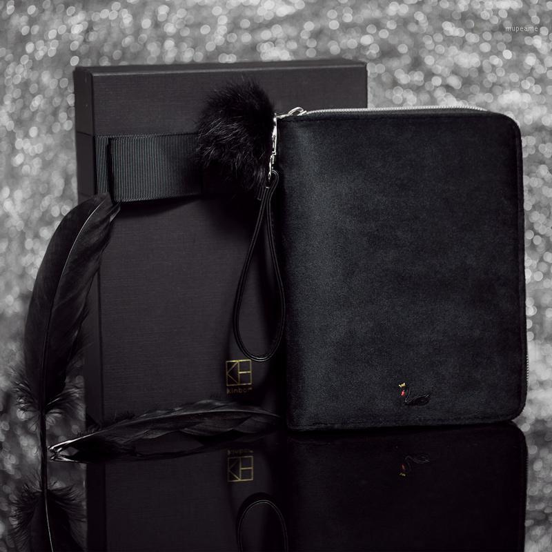 

2020 Luxury Kinbor A6 Black Swan Travels Journal Gift Box Diary Book Black Velvet Planner Zipper Notebook Creative Stationery1