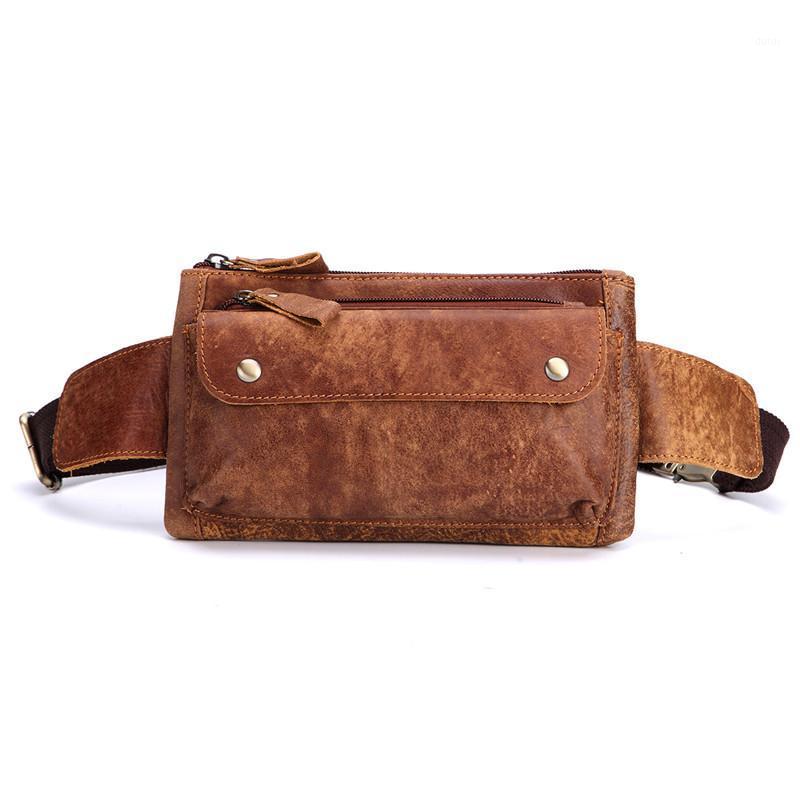 

Nesitu High Quality Vintage Brown Coffee 100% Guarantee Real Skin Genuine Leather Waist Bags Women Men Cowhide #M81361