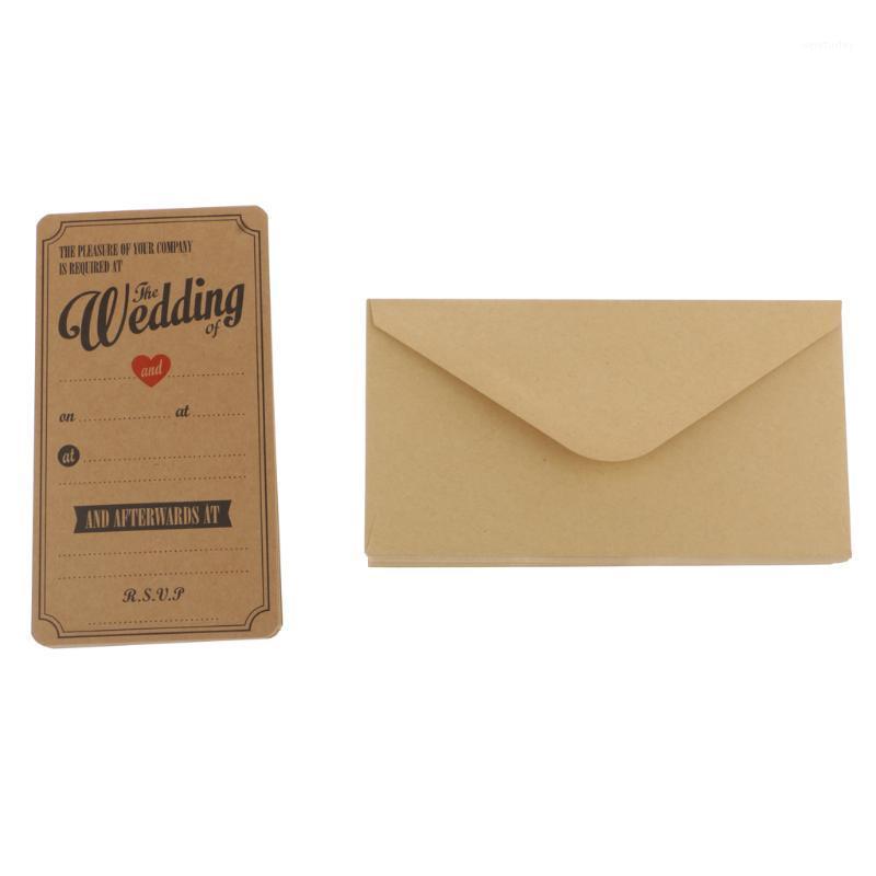 

50pcs Vintage Kraft Paper Greeting Cards Reception Wedding Invitations Cards & Envelopes1