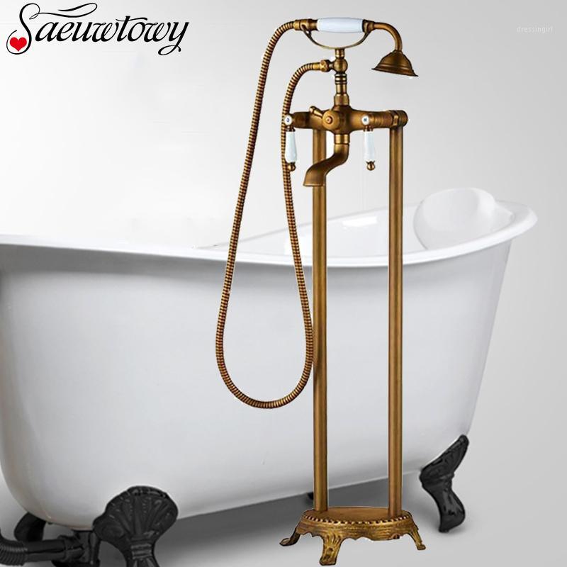 

Antique Floor-Standing Bathtub Sink Faucet Bathroom Shower Set Standing Bathtub Faucet With Shower Telephone Style Hot And Cold1