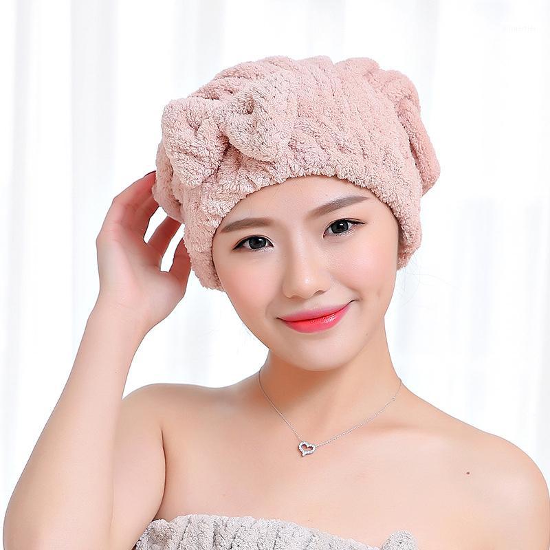 

FLC Bowknot Women Bathroom Absorbent Quick-drying Polyester Cotton Bath Towel Hair Dry Cap Head Wrap Hat Salon Towel 151, Pink