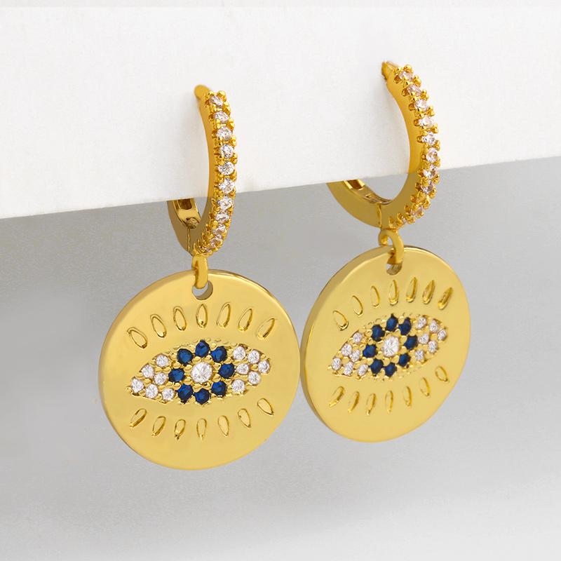 

Dangle & Chandelier FLOLA Crystal Round Evil Eye Earrings For Women Cubic Zirconia Gold Huggie Protection Jewelry Gifts Ersu81